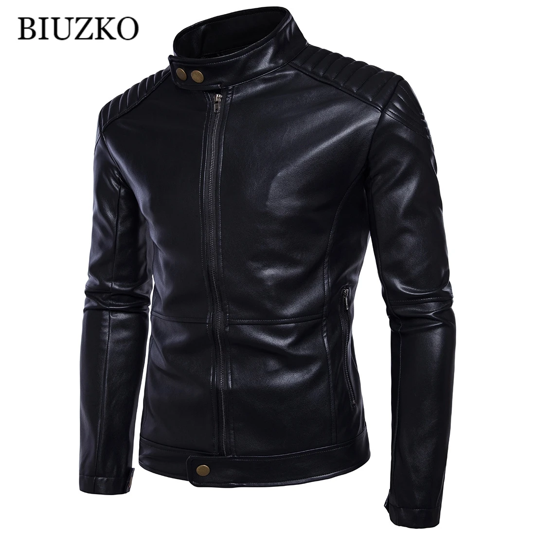 Moto Biker Slim Men Faux Leather Jacket Blue Winter Jacket Autumn Motorcycle PU Leather Coat