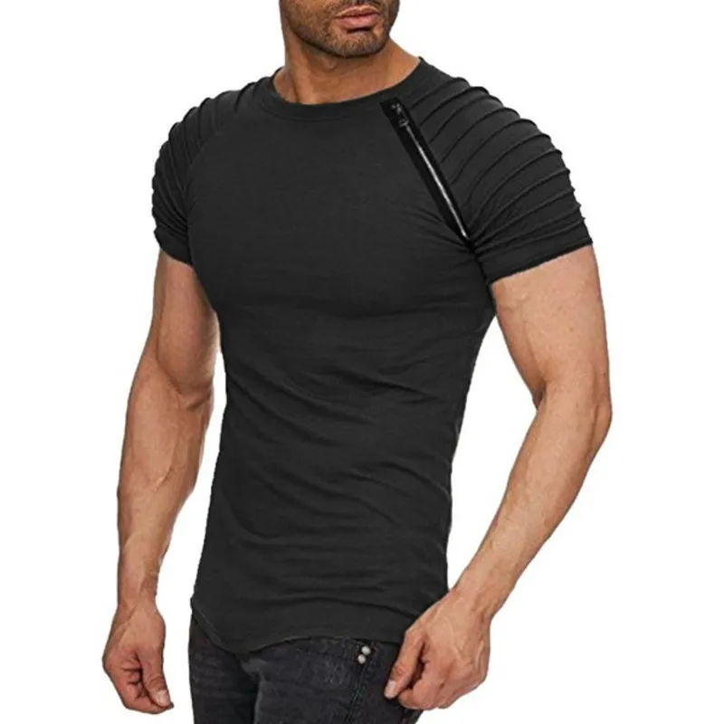 summer top Man Round Neck Self-cultivation Solid Color Short Sleeve T shirt men Stripe Fold Zipper camisa brasil Hot t-shirt summer top Man Round Neck Self-cultivation Solid Color Short Sleeve T shirt men Stripe Fold Zipper camisa brasil Hot t-shirt