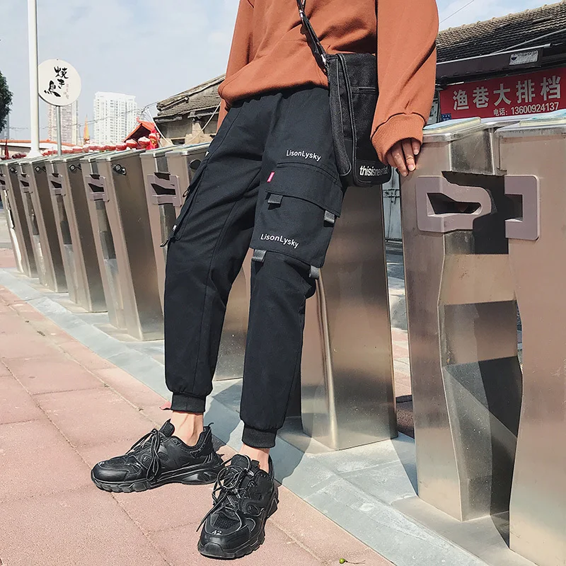 Men's trousers 2019 new spring overalls loose feet washed youth trend large size M-5XL trousers sports casual men's clothing