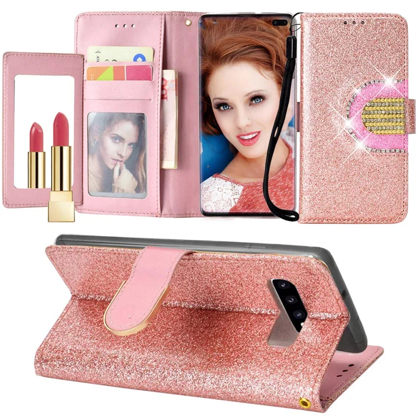 

Phone Etui Coque Cover Case for Samsung Galaxy S10 S10+ S9 S9 Plus S7 S6 J3 J7 2018 Luxury Jewelled Glitter Flip Leather Wallet
