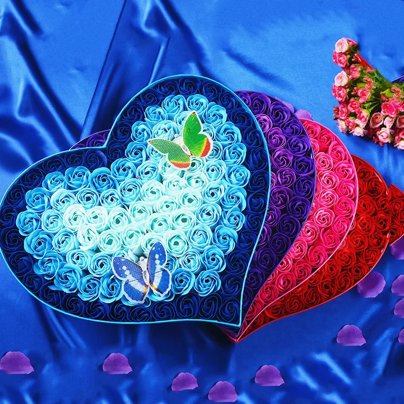 100 шт./кор. градиент мыло из лепестков роз с лампа-бабочка искусственный цветок для свадебный сувенир подарок для невесты на день рождения