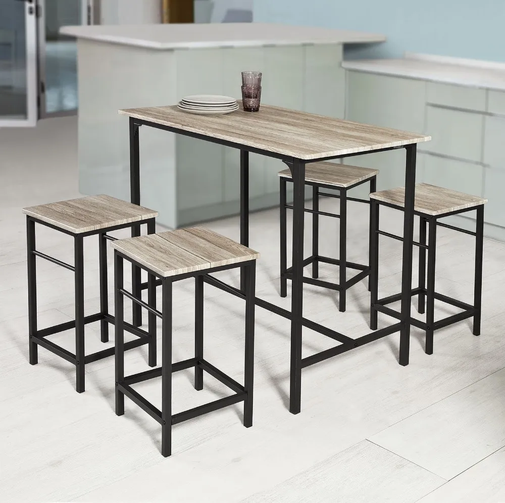 Bar Set-1 Bar Table and 4 Stools Home Kitchen Breakfast Bar Set Furniture Dining Set SoBuy OGT11-N