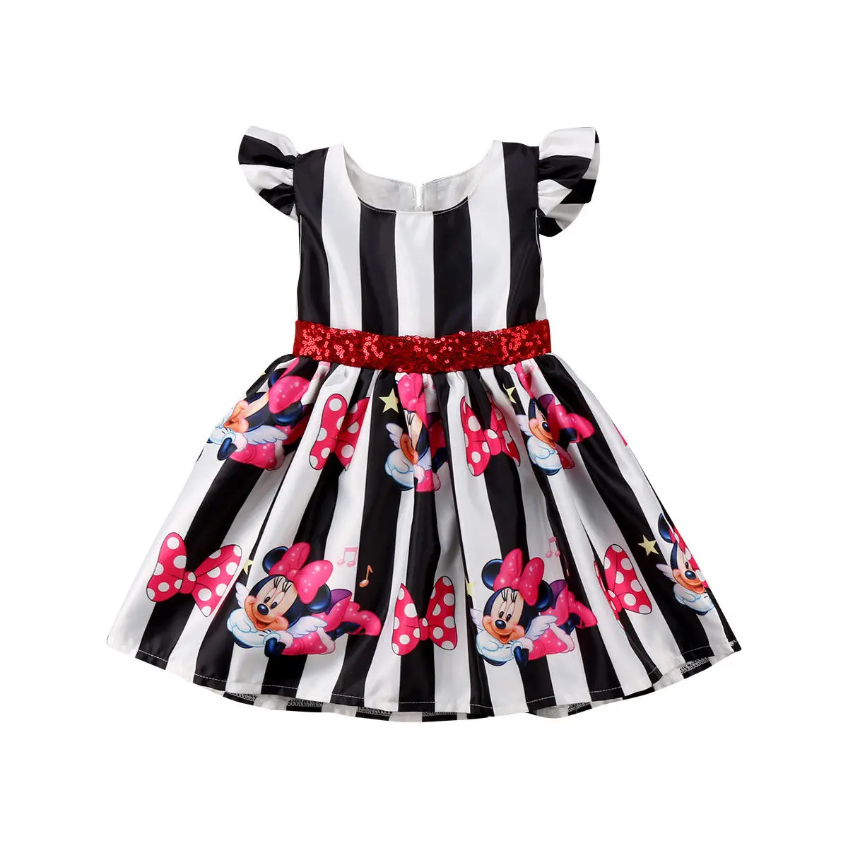 Kids Dresses For Girls Cartoon Bow Minnie Mouse Birthday Dress Girl Children's Striped Lolita Ball Gown Sequined | Детская одежда и