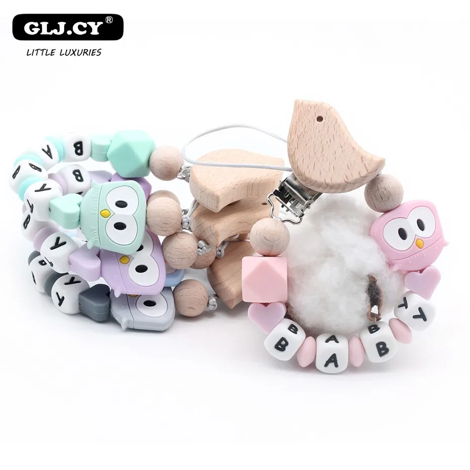 Handmade New Wooden Bird Clips DIY Baby Pacifier Personalised Chain Holder Customizable Name Cute Owl Silicone Beads Gift Handmade New Wooden Bird Clips DIY Baby Pacifier Personalised Chain Holder Customizable Name Cute Owl Silicone Beads Gift