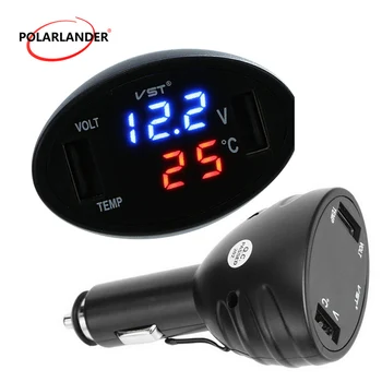 

Display Meter blue light Car charger Temperature Meter Digital LED Auto Voltmeter Thermometer Cigarette Lighter