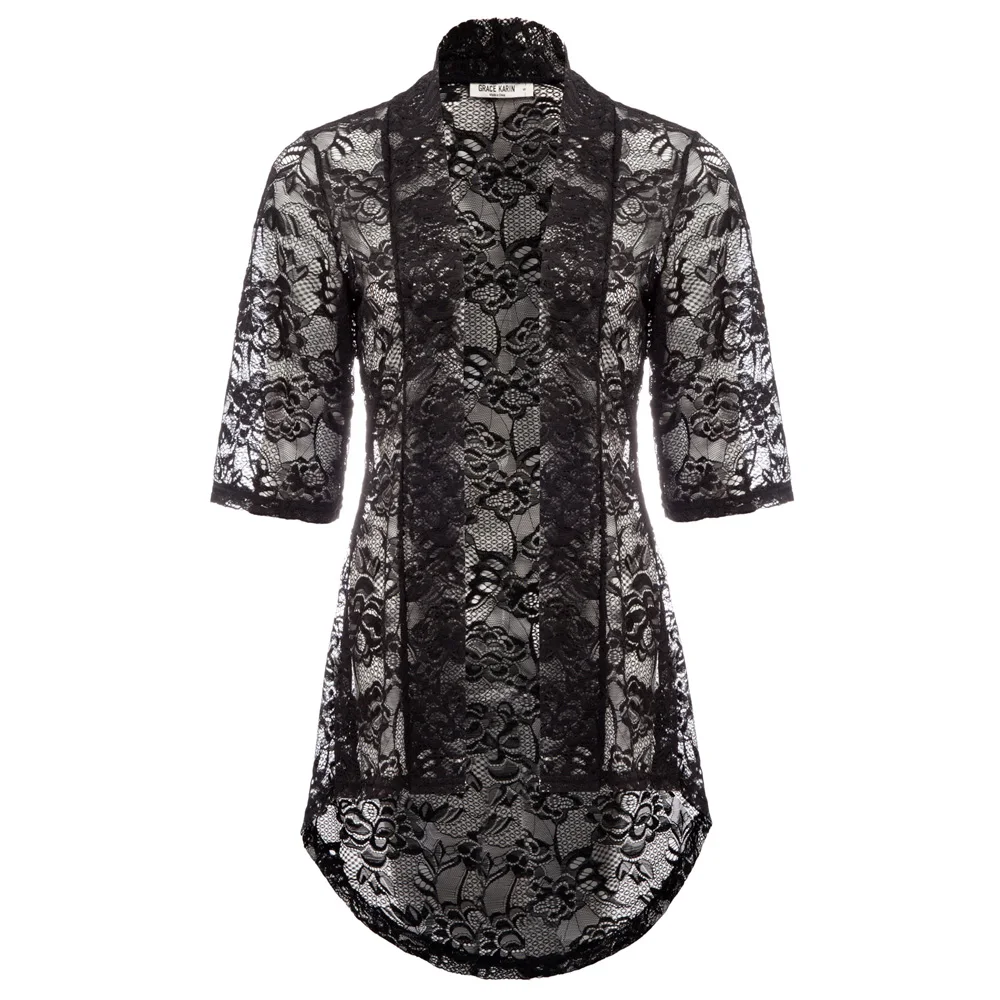 

NEW Womens PLUS SIZE Floral Lace Cardigan Long Sleeve High-Low Irregular Hem Top