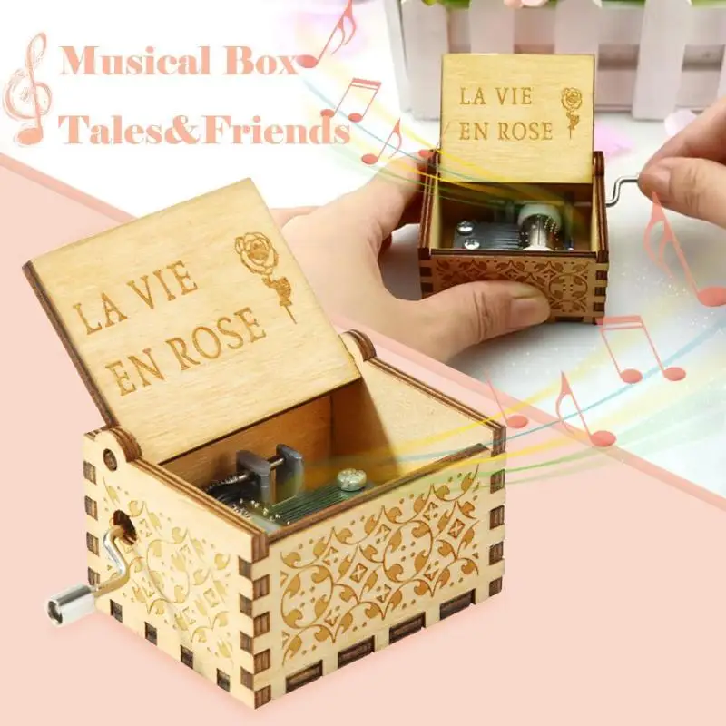 Caja de música de Luna y Río tallado antiguo, regalo de cumpleaños, decoración de boda rosa, temática de bebé Digital