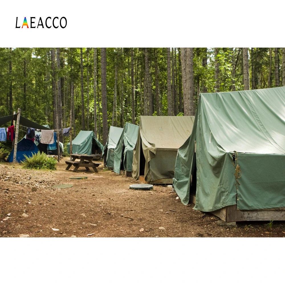 

Laeacco Forest Trees Camp Tent Nature Scenic Backdrop Photography Backgrounds Customized Photographic Backdrops For Photo Studio