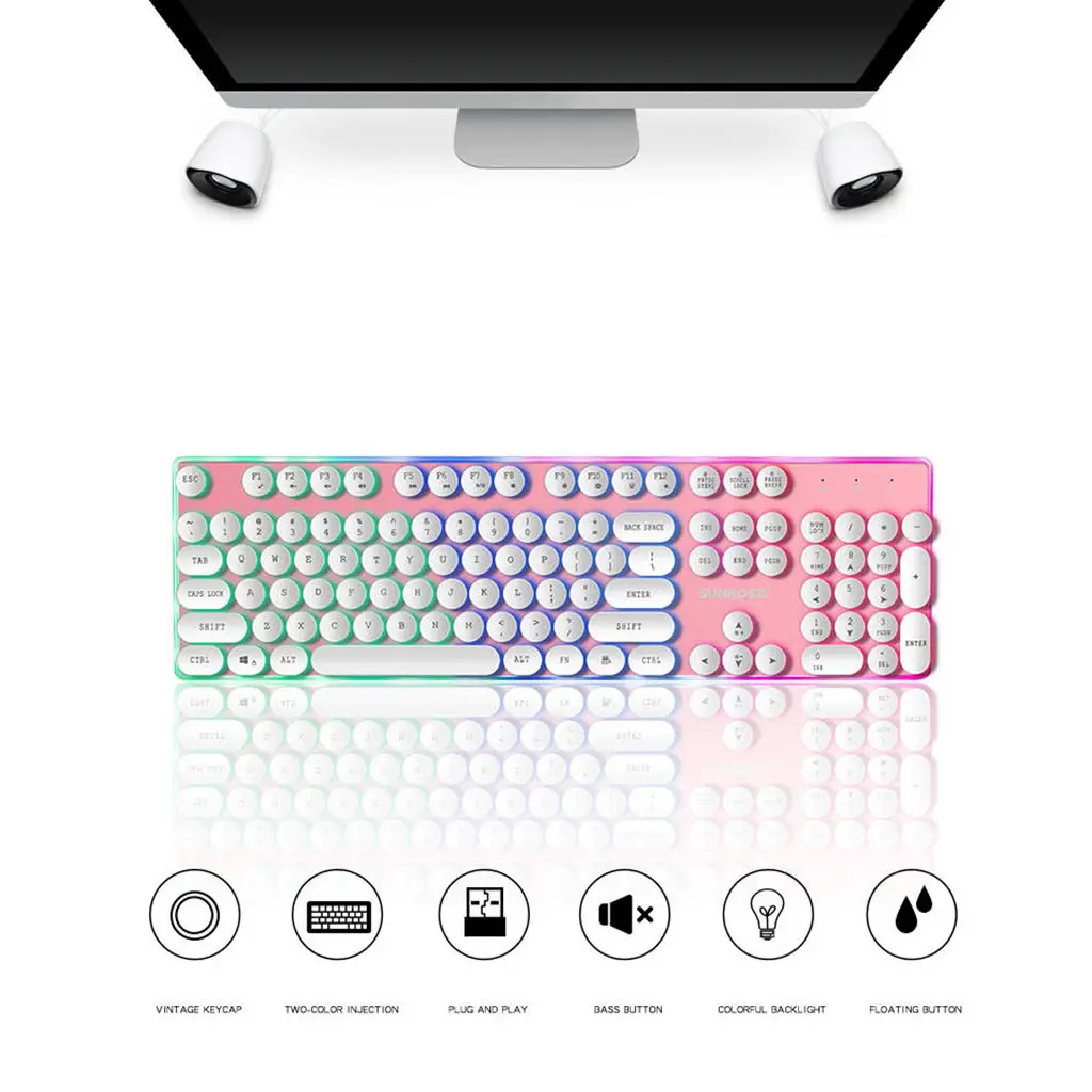 Sunrose Gk30 104 клавиш английские проводные Usb Красочные черные легкие Подвески