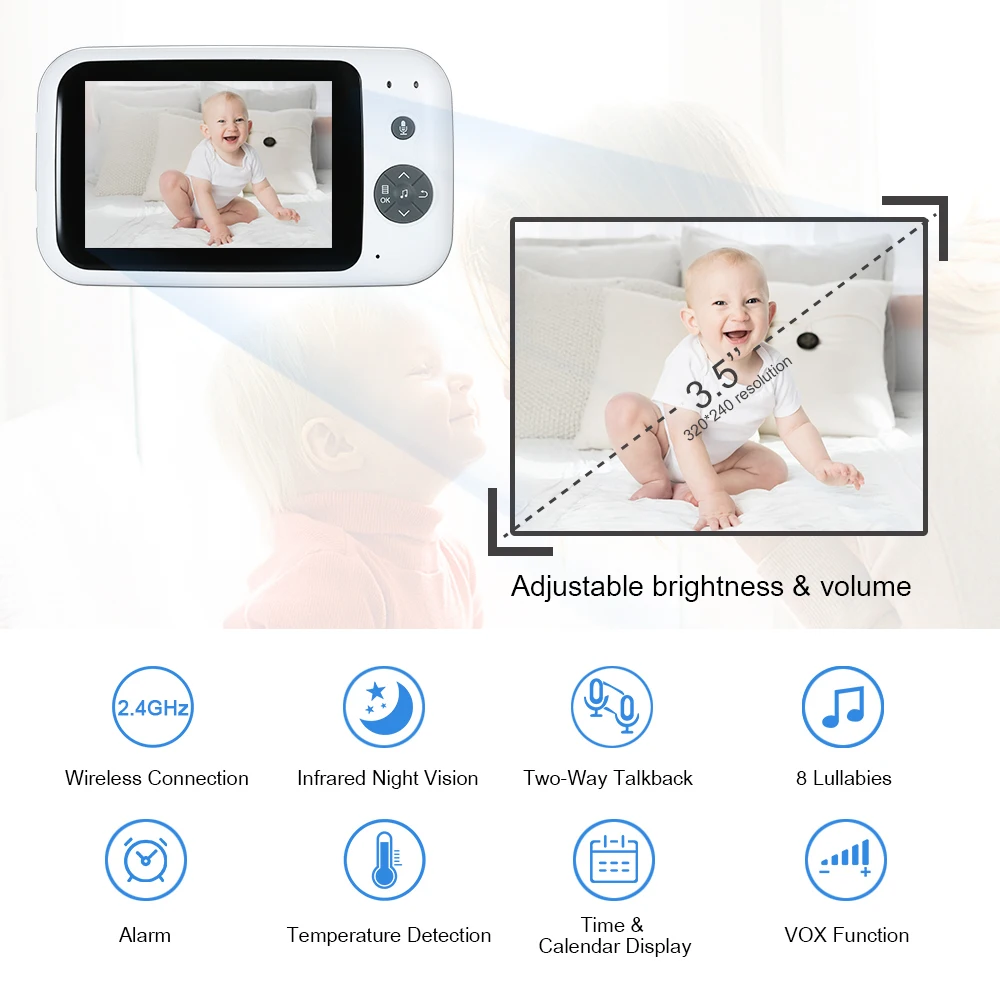 Беспроводной цветной детский спальный монитор с 8 колыбельными контролем температуры камера безопасности Отображение времени и даты функция сигнализации