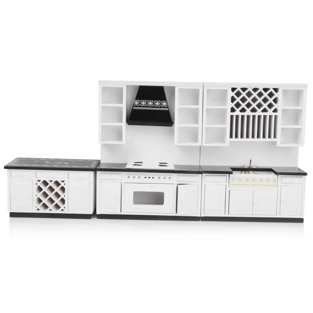  1:12 Scale Dollhouse Furniture Wooden Kitchen Cabinet Table Chair Refrigerator Model Miniature Doll - 32973947072
