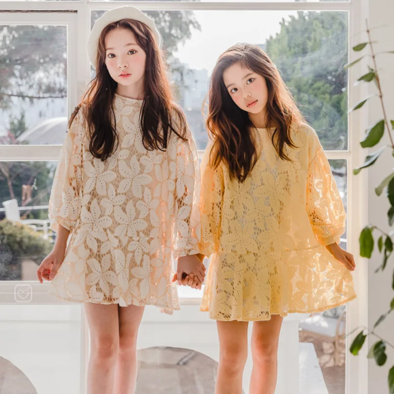 Брендовое весеннее платье для девочек платье принцессы для маленьких детей кружевное красивое платье с длинными рукавами для подростков с цветочным рисунком#3799