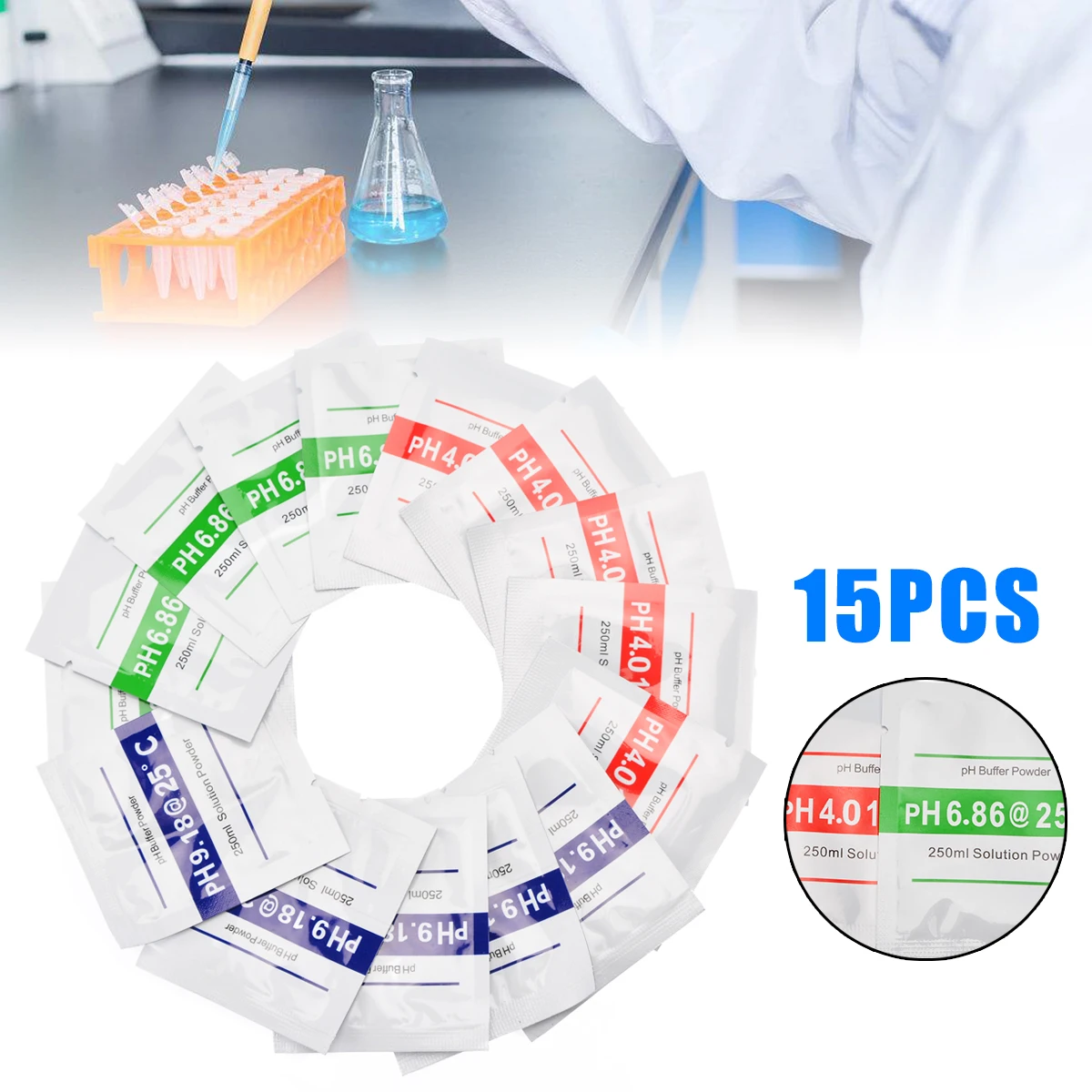

15pcs PH Meter Buffer Solution Powder Set for Quick and Easy pH Calibration 6.86 4.01 9.18 Calibration Powder