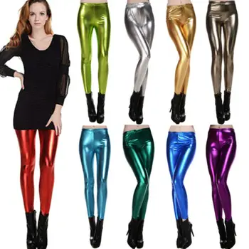 

Womens Skinny Faux Leather Stretchy Tight Punk Metallic Shiny Pants Trousers