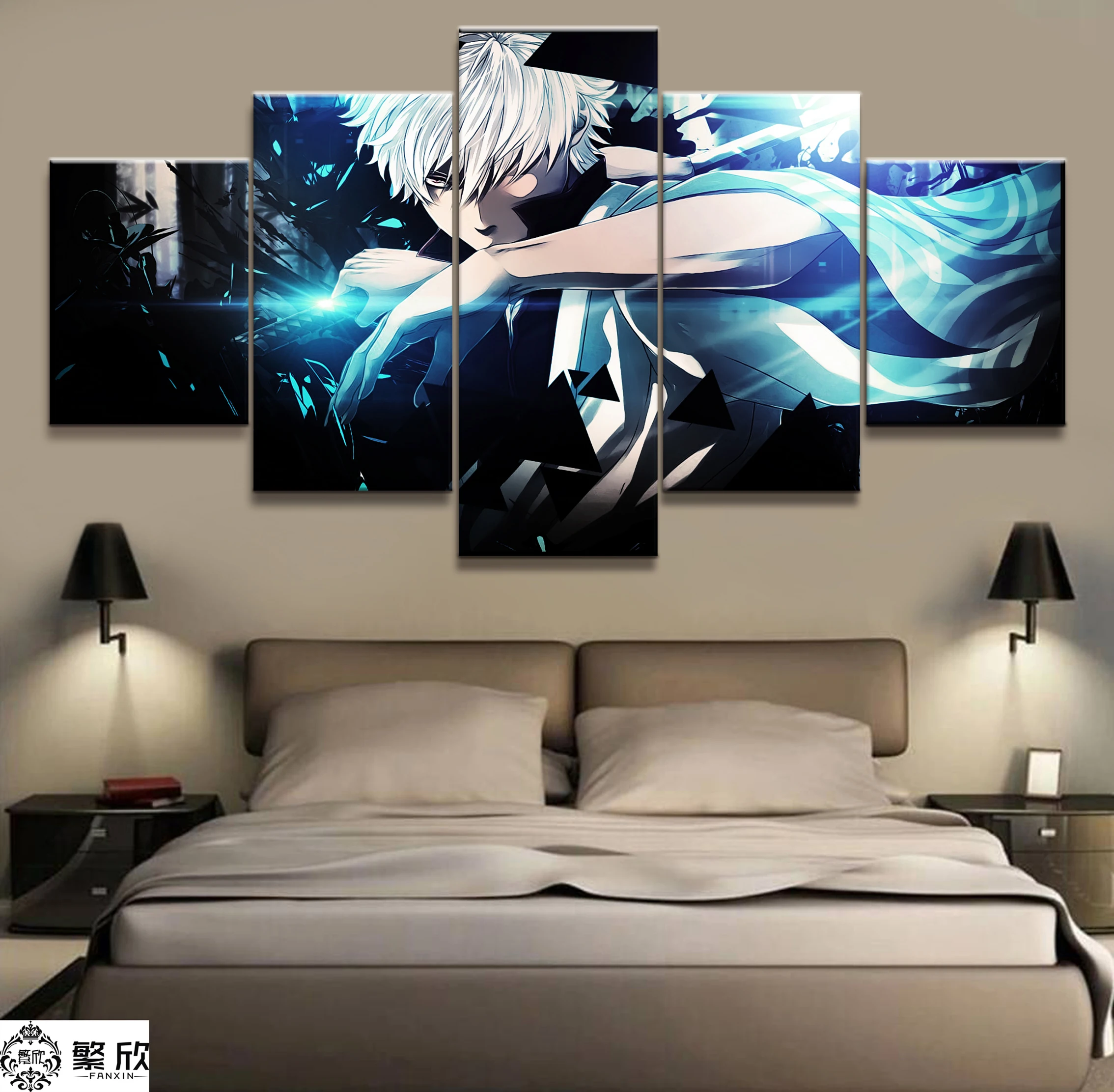 

Home Decor Modular Canvas Painting Picture 5 Piece GINTAMA Sakata Gintoki Animation Poster Wall For Home Canvas Wholesale