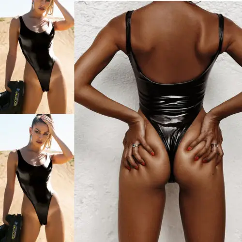 black leather one piece swimsuit