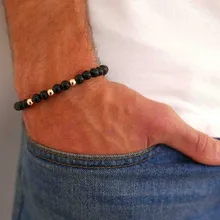 Pulsera de cuentas para hombre 2019 a la moda nueva de 6mm de piedra redonda con cuentas clásica pulsera para hombres y mujeres joyería de regalo(China)