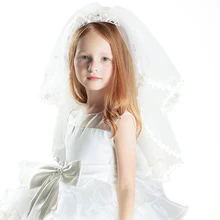 Платье для первого причастия для девочек свадебная фата тонкий изящный двухслойная свадебная фата, кружевная головная вуаль сауна головной убор для свадьбы