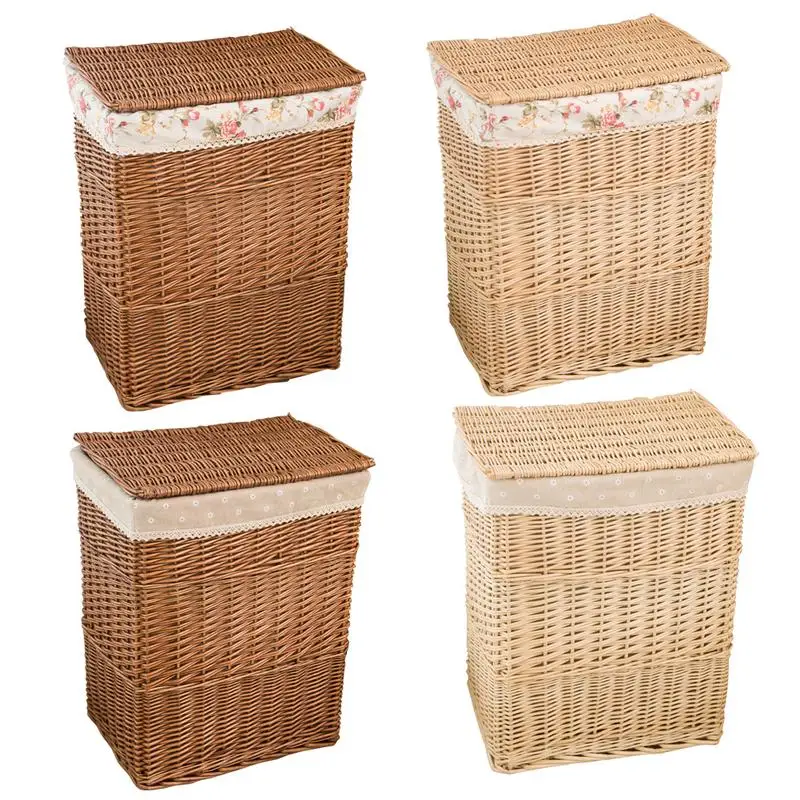

Large Capacity Dirty Clothes Storage Basket With Lid Natural Wicker Mesh Laundry Hamper Box Waterproof Bag Simple Dirty Clothes
