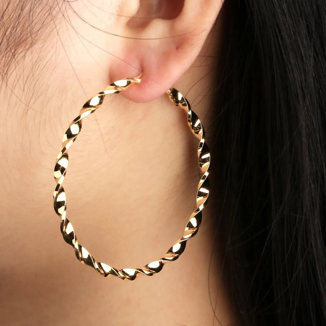 

Punk Gold Black Mixed Color Big Round Twisted Earring For Women New Design Vintage Copper Hoop Earring brincos Shellhard Jewelry