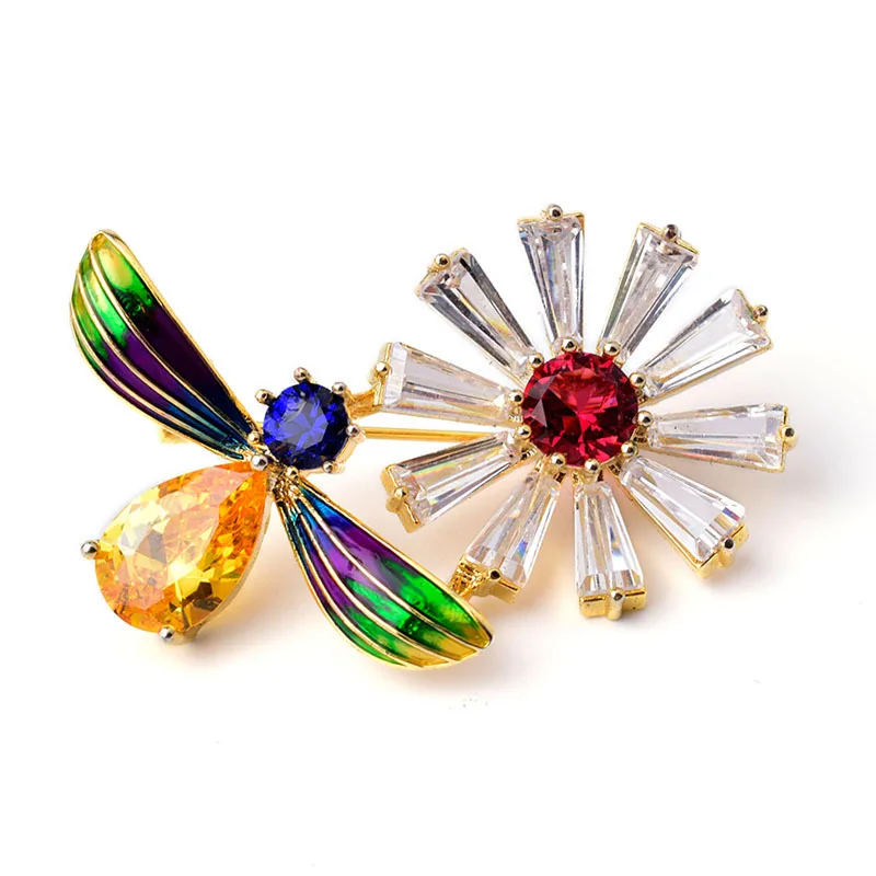 

European American Painted Bees Brooch Korean-Style Bees and Flowers brooch for Coat Clothing Corsage Small Lapel Pin