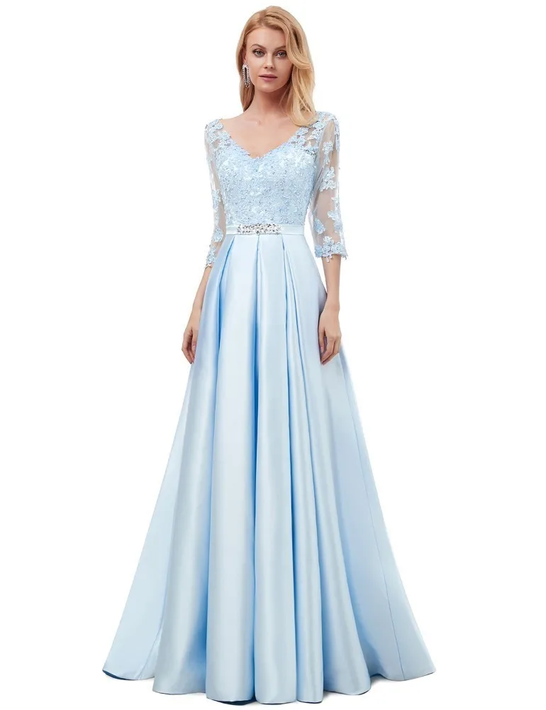 Женское вечернее платье Vivian's Bridal синее сатиновое с коротким рукавом и двойным