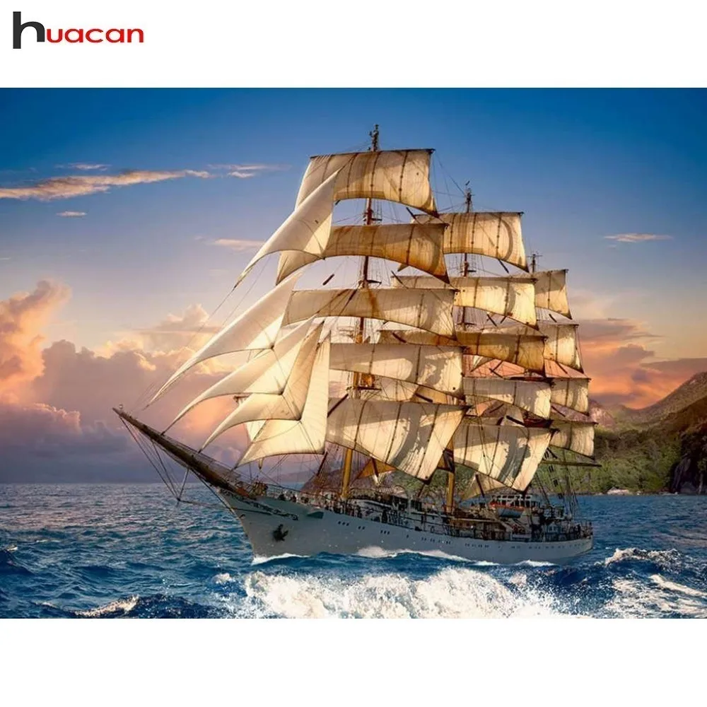 

Huacan Landscape Diamond Embroidery Sailboat 5D Full Square/Round Diamond Painting Decoration Home Mosaic Paint With Diamonds