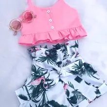 Pudcoco комплект для девочек От 2 до 6 лет мода Фламинго маленьких жилет укороченный Топы корректирующие короткие штаны