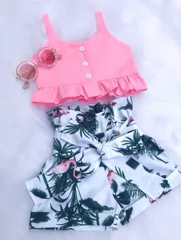 

Pudcoco Girl Set 2Y-6Y Fashion Flamingo Toddler Baby Girls Vest Crop Tops Short Pants Outfits Clothes