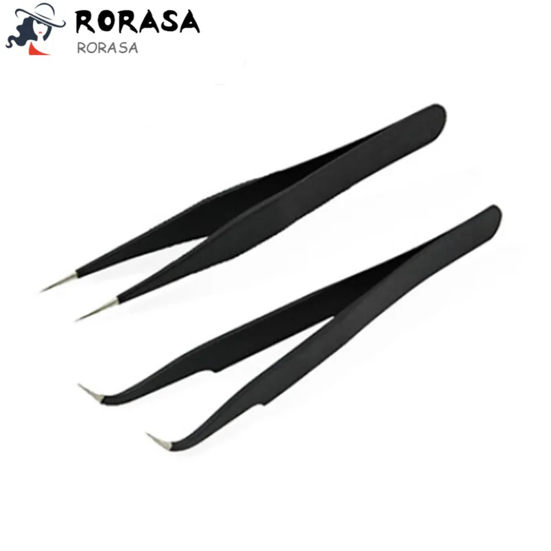 

RORASA 1Pc Straight Curved Tweezer Stainless Steel Nail Sticker Rhinestone Picker Eyebrow Tweezers Eye Makeup Nail Art Tool