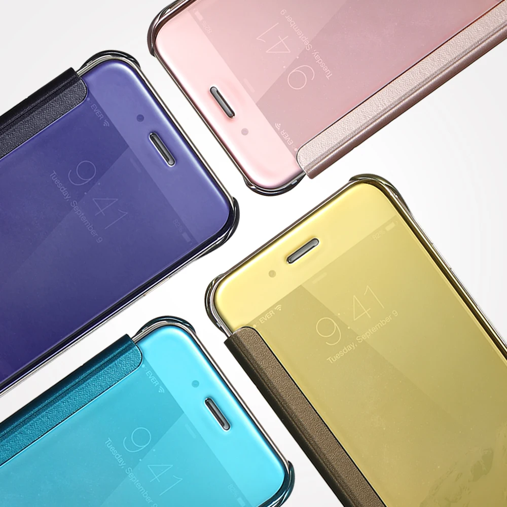 Чехол KISS с покрытием зеркальный флип чехол для телефона iPhone 6 6S 7 8 Plus сплошной цвет
