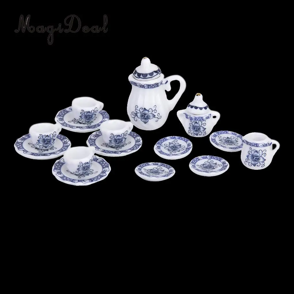 

Dollhouse Miniature Dining Ware Tableware Porcelain Tea Coffee Set Dish Cup Plate for Dolls House Living Room Table Decor