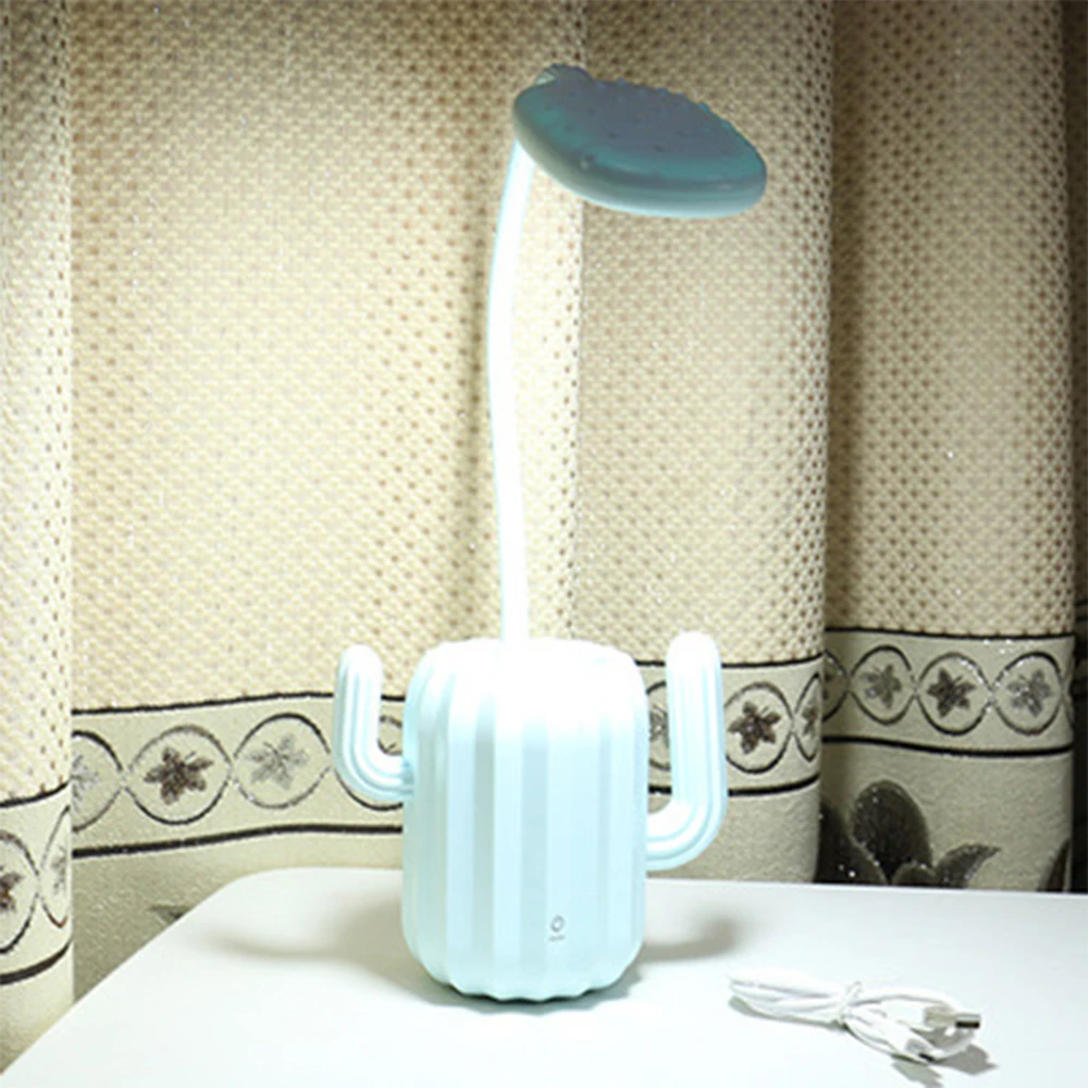 

Cactus LED Desk Lamp Table Light with Pen Holder Creative Night Light USB Charging Touch Foldable Cute Eye Protect Dimmer Lamp
