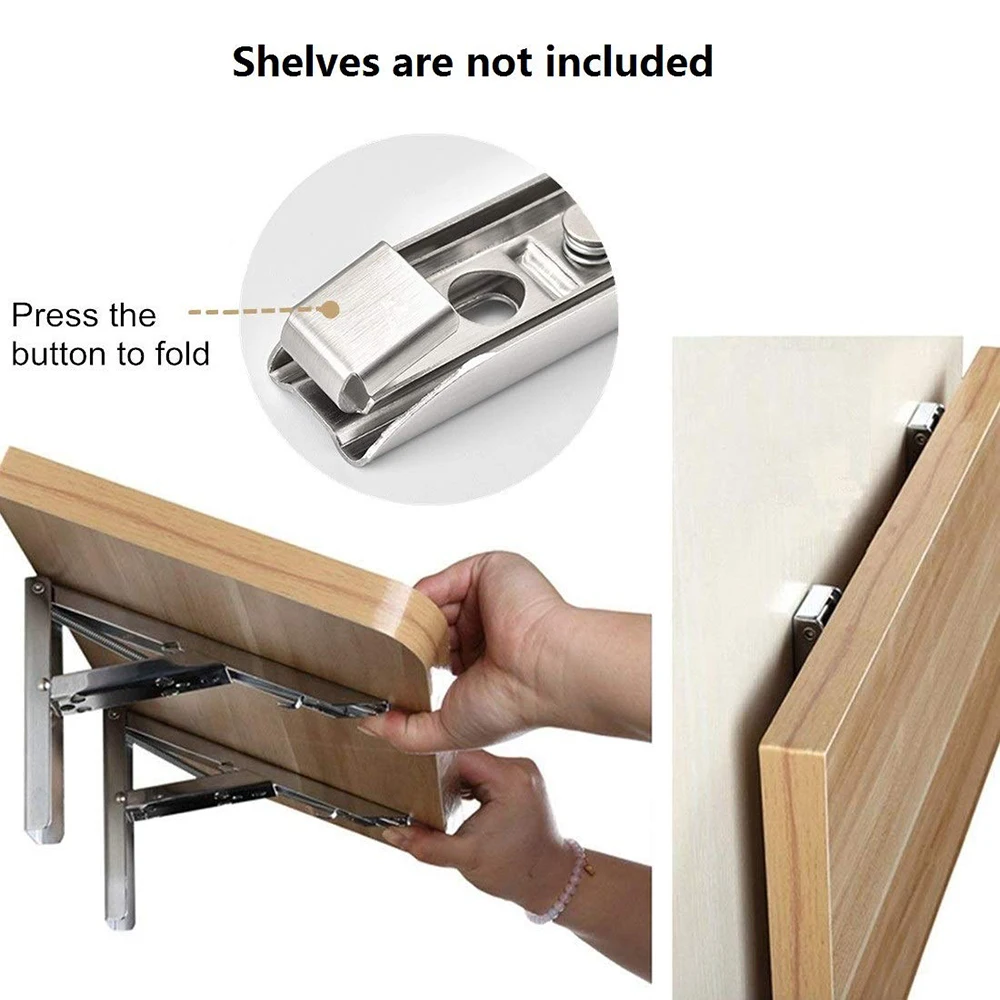 

2Pcs Folding Stainless Steel Bracket Triangular Release Support With Install Parts For Table Work Max Negative Heavy Duty