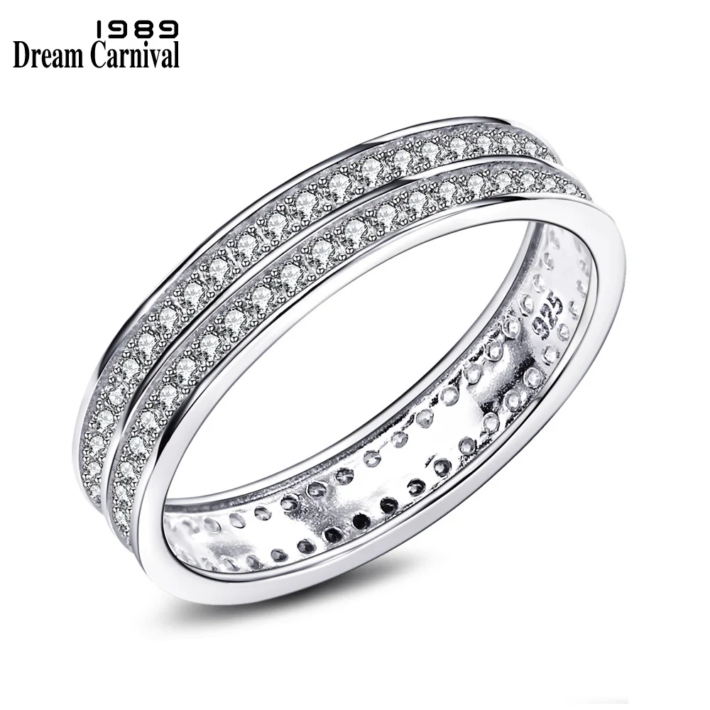 DreamCarnival 1989 2-row Zircon Round Turkish Jewelry AAA Quality Classic Bridal Ring Band 925 Sterling Silver Jewelry SJ15037