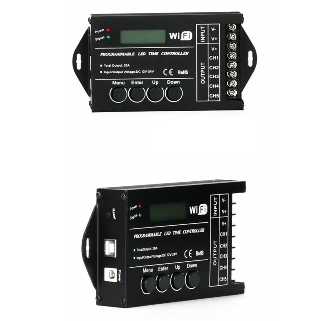 

WiFi Time Programmable LED Controller USB DC 12-24V 5 Channel < 0.5W 20A Lighting Timer -20-60 Black
