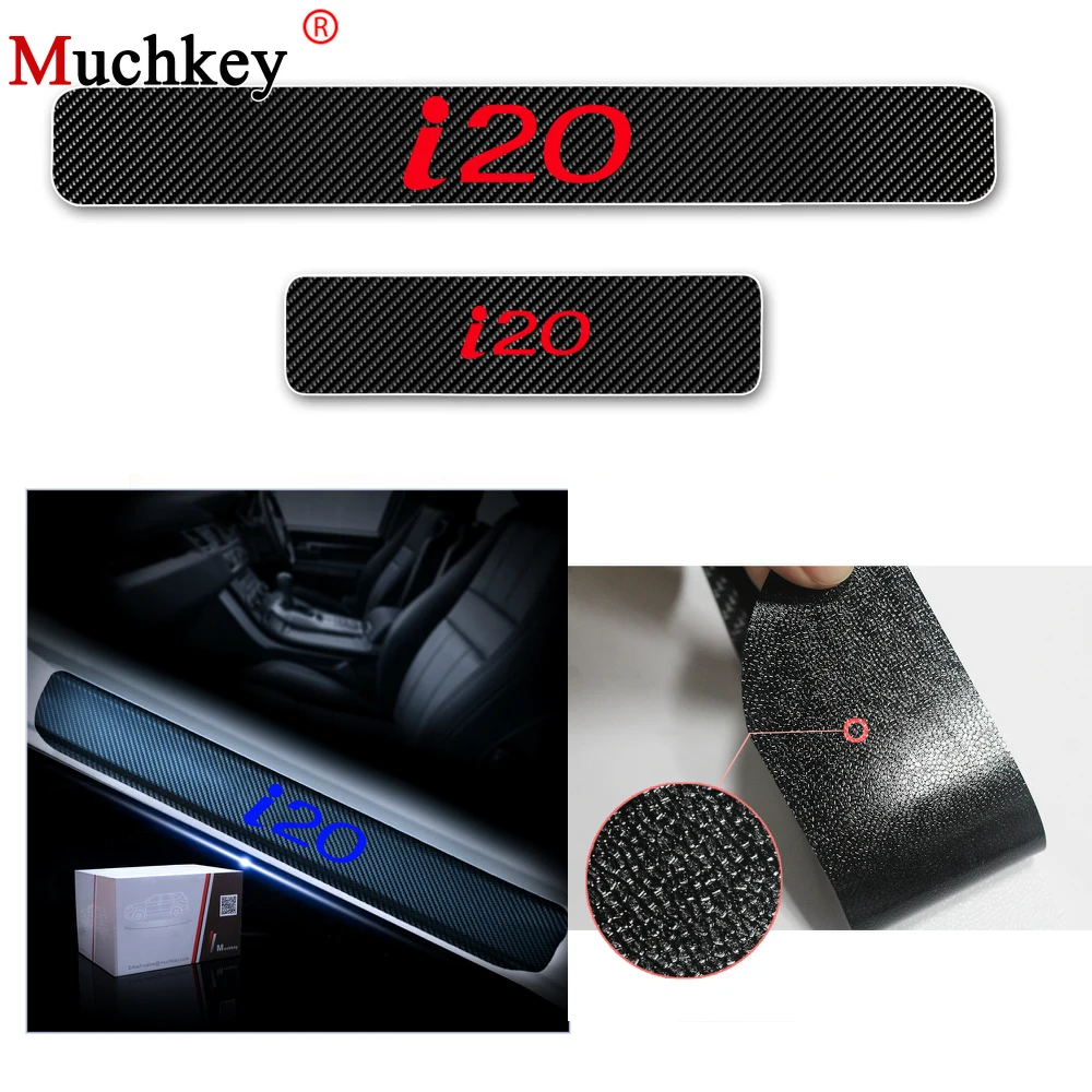 

4D Carbon Fiber Stickers For Hyundai i20 Car Door Sill Scuff Plate Protector Door Threshold Plate Welcome Pedal Guard 4Pcs