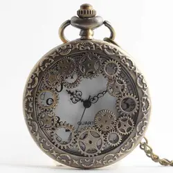 Карманные часы Винтаж бронзовая шестеренка полые кварцевые карманные часы цепочки и ожерелья кулон часы цепи для мужчин/для женщин часы