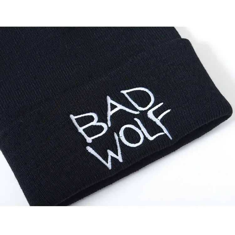 Осенне-зимние женские вязанные шапочки с вышивкой и надписью BAD WOLF, мужская повседневная Кепка в стиле хип-хоп, 4 цвета, Ht8226