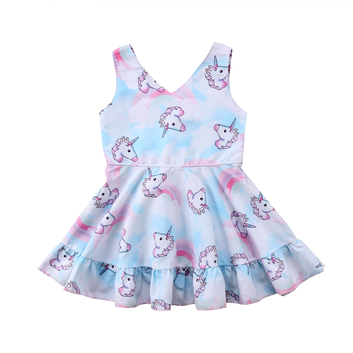 

Pudcoco Unicorn Toddler Kids Baby Girl Kids Cute Princess Dress Summer Sleeveless Ruched Party Tutu Dresses