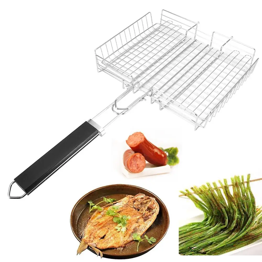 BBQ Net Square Grilled Fish Chicken Net Clip Hand Held Grill Mesh Wire Clamp 