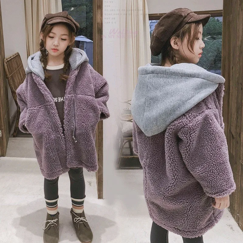 

hooded patchwork long woolen jackets for teenage girls winter trench coats kids outerwear tops clothing children thick warm coat