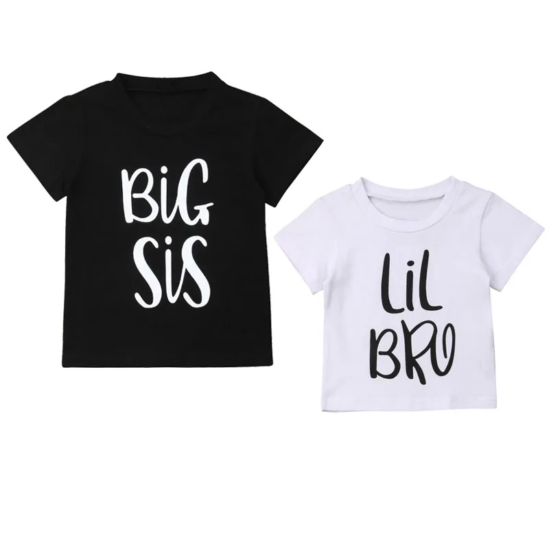 Летняя хлопковая футболка с короткими рукавами и надписью Big Sister Little Brother блузка