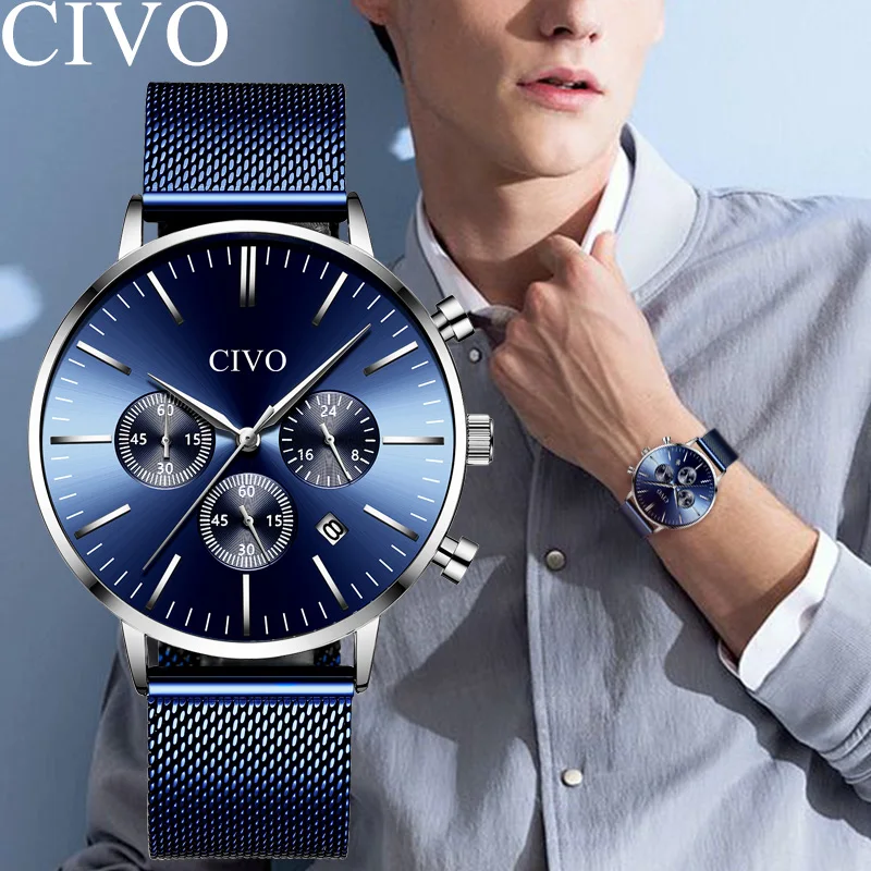 CIVO 2019 Роскошные Лидирующий бренд мужские часы водонепроницаемые кварцевые из