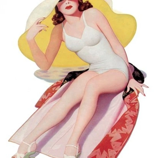 Pinup рыжая с большой гибкой шляпой на плакат печати (36x54) | Дом и сад