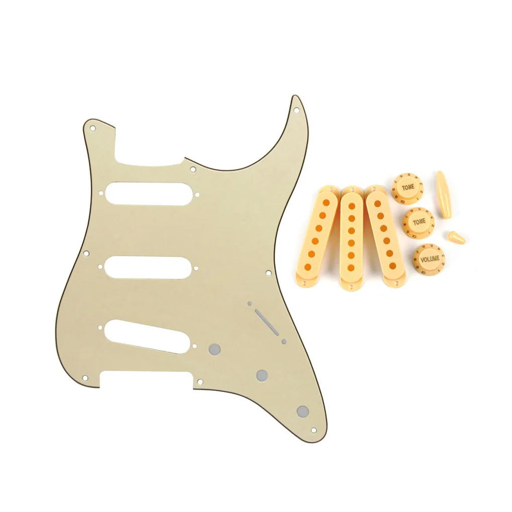 

FLEOR Set of 8 Hole Guitar Pickguard SSS with 52/52/52mm Pickup Covers Guitar Knobs Switch Tip Guitar Parts