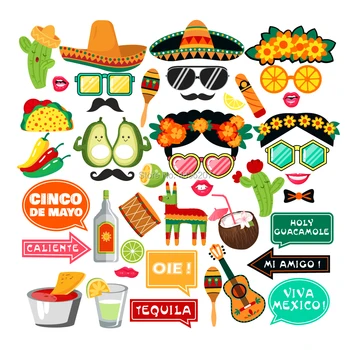 

Mexican Fiesta Photo Booth Props Cinco de Mayo Party Decoration Birthday Party Halloween Eve Party Decorations Supplies