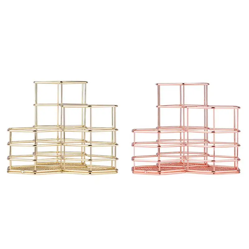

Rose Gold Wire Net Pencil Holder Storage Bag Round Iron Mesh Pen Cup Stationery Organizer Desk Sorter For Office Home School