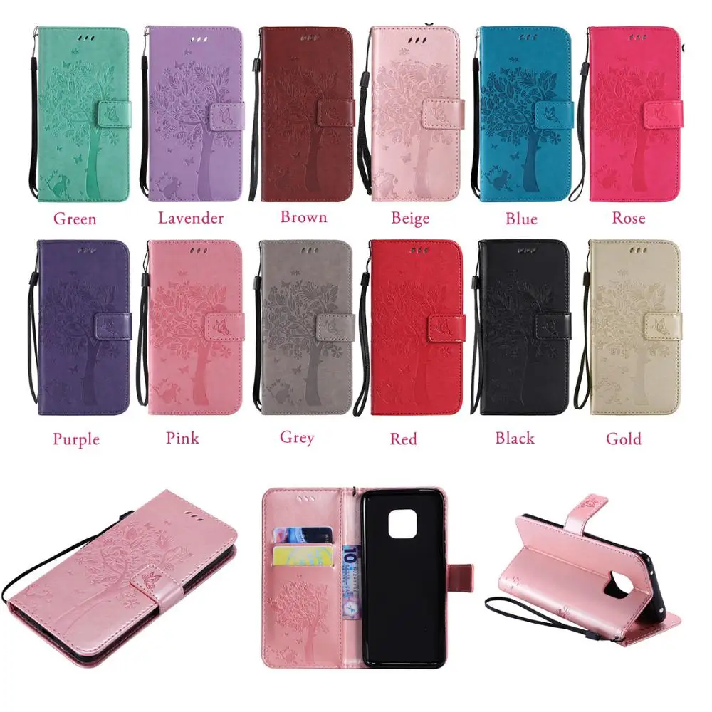 SATURCASE Cat Tree PU Leather Flip Magnet Wallet Stand Card Slots Protective Case Cover with Hand Strap for Huawei Mate 20 Lite | Мобильные