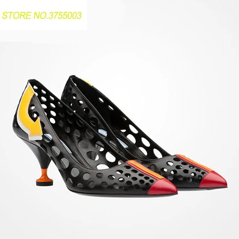 

2018 Summer New Fashion White Black Genuine Leather Shoes Women Pumps Sexy High Heels Point Toe Cut Out Lady Party Sandals
